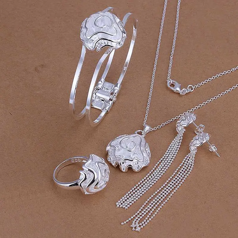 Est Silver Plated Jewelry Set Fireworks Necklace&Bangle&Earring&Ring African Jewelry Set Charms 61 8