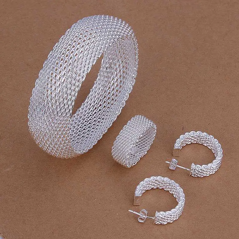 Est Silver Plated Jewelry Set Multi Line Bangle&Earring&Ring African Jewelry Set Sport178 1
