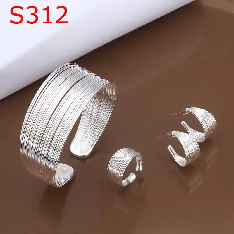 Est Silver Plated Jewelry Set Multi Line Bangle&Earring&Ring African Jewelry Set Sport178 2