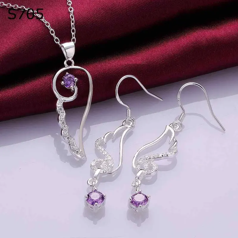 Est Silver Plated Jewelry Sets Give A Purple Wing To Fly N+E Love 1