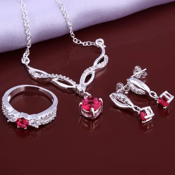 Est Silver Plated Jewelry Sets Red Month R+E+N Bijoux 2