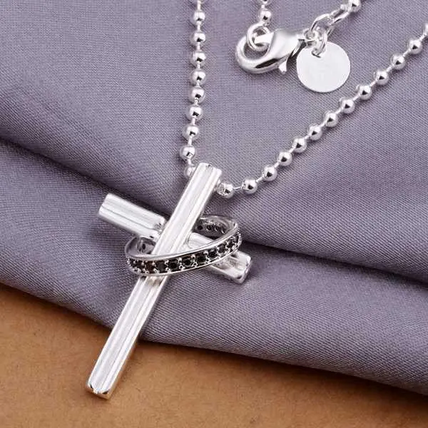 Est Silver Plated Necklace Cross Collares119 2