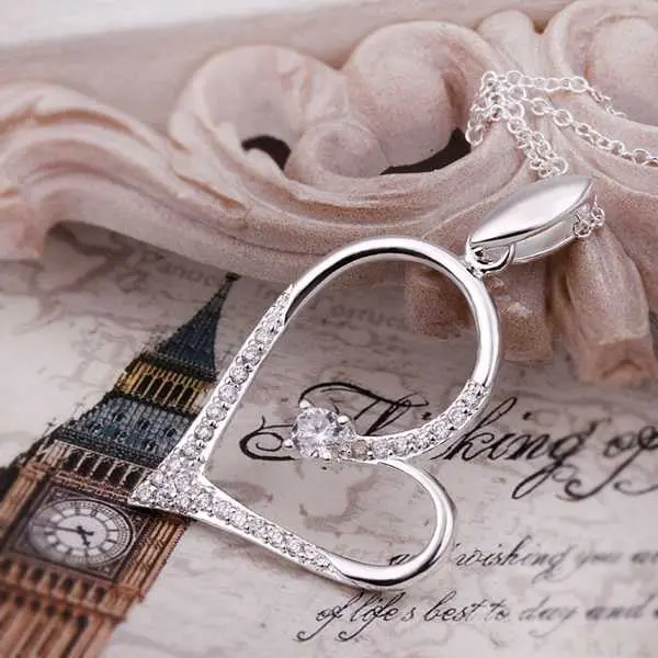 Est Silver Plated Necklaces Inlaid Stone Harf Heart Choker S In Euros163 7