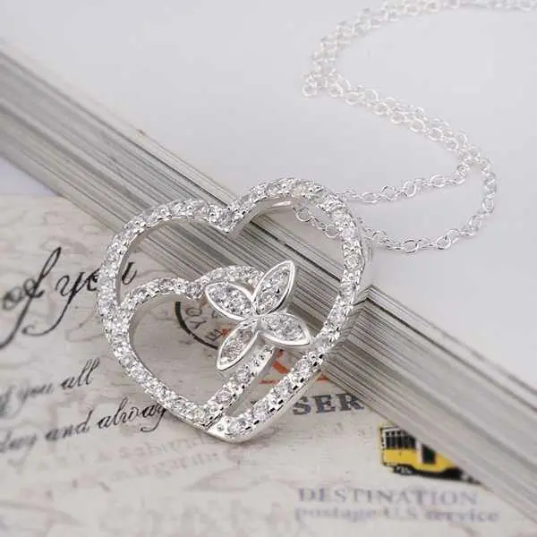 Est Silver Plated Necklaces Inlaid Stone Harf Heart Choker S In Euros163 8
