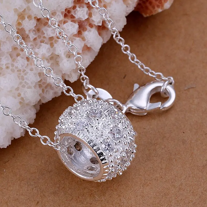 Est Silver Plated Necklaces & Pendants Inlaid Stone Circle Bisuteria Bijoux Women 1