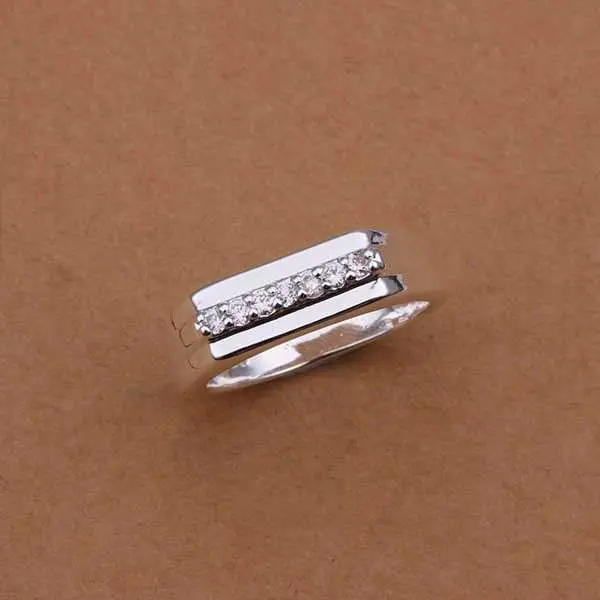 Est Silver-Plated Rings For Men Inlaid Stone Middle Section Smooth Anel Masculino Jewelry Display 1