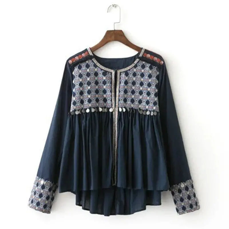 Ethnic Coins Fringed Embroidery Jacket Women Tassel Skirt-Hem Loose Kimono Jacket Coat Sunscreen Femme Outerwear 3