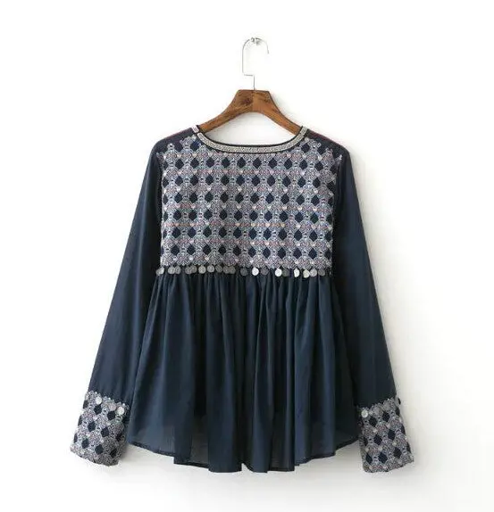 Ethnic Coins Fringed Embroidery Jacket Women Tassel Skirt-Hem Loose Kimono Jacket Coat Sunscreen Femme Outerwear 5
