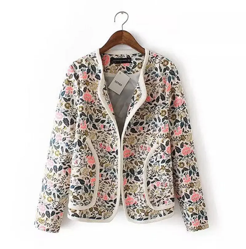Ethnic Colorful Floral Print Knit Cotton Linen Short Jacket Coats Women Boho Short Bolero Outwear 1