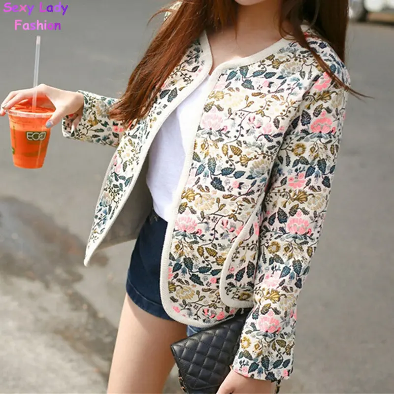 Ethnic Colorful Floral Print Knit Cotton Linen Short Jacket Coats Women Boho Short Bolero Outwear 2