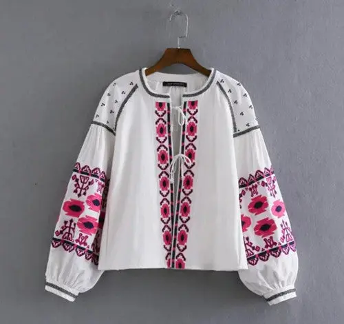 Ethnic Colors Flower Embroidery Jacket Woman Lantern Sleeve Lacing Up Kimono Cardigan Jacket Coat Sunscreen Femme 1