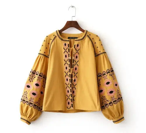 Ethnic Colors Flower Embroidery Jacket Woman Lantern Sleeve Lacing Up Kimono Cardigan Jacket Coat Sunscreen Femme 4