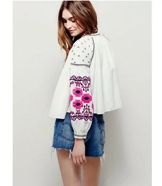 Ethnic Colors Flower Embroidery Jacket Woman Lantern Sleeve Lacing Up Kimono Cardigan Jacket Coat Sunscreen Femme 6