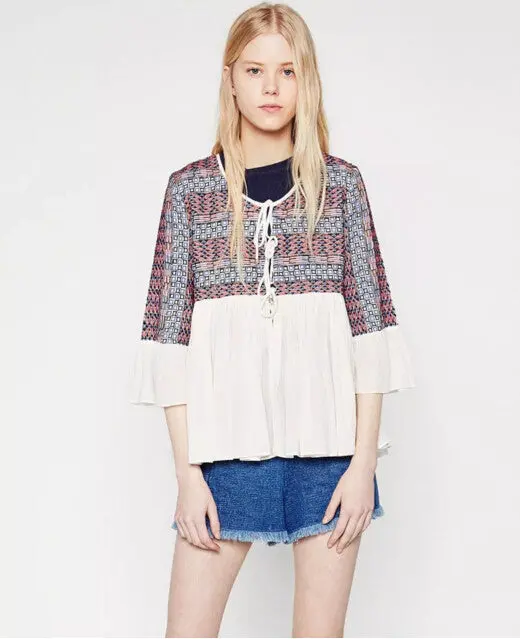 Ethnic Colors Flower Embroidery Shirt Woman Butterfly Sleeve Lacing Up Kimono Cardigan Shirt Blouse Tops Sunscreen White 3