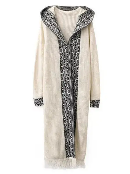 Ethnic Crocheted Geomteric Contast Color Long Cardigan Women Sweater Knitwear Jumper Coat Kleding Jerseis Femme 3 Color 1
