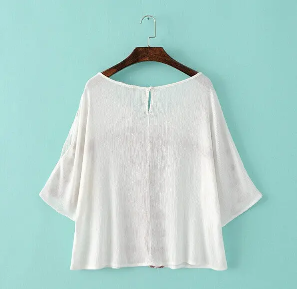 Ethnic Flare Sleeve Flower Embroidery Shirt Large O Neck Slit Cuff Pullover Blouse Tops Blusas Femme Blusa White Black 6