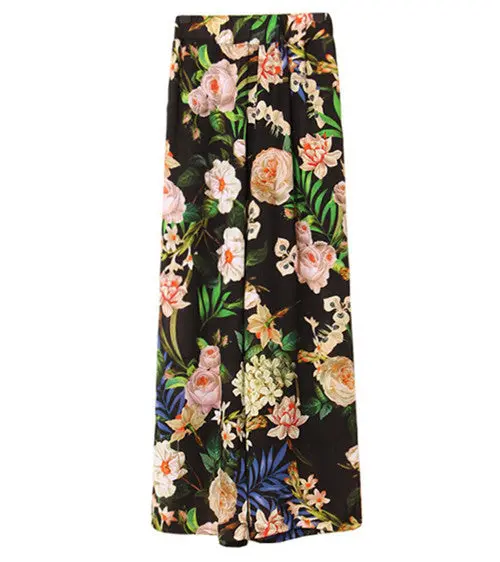 Ethnic Floral Print Wide Leg Pants Women Vintage Flower Print Full Length Trousers Femme Casual Pants 2 Color 1
