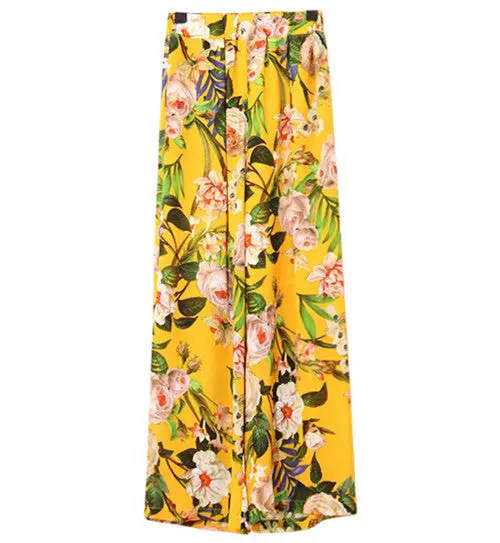 Ethnic Floral Print Wide Leg Pants Women Vintage Flower Print Full Length Trousers Femme Casual Pants 2 Color 2