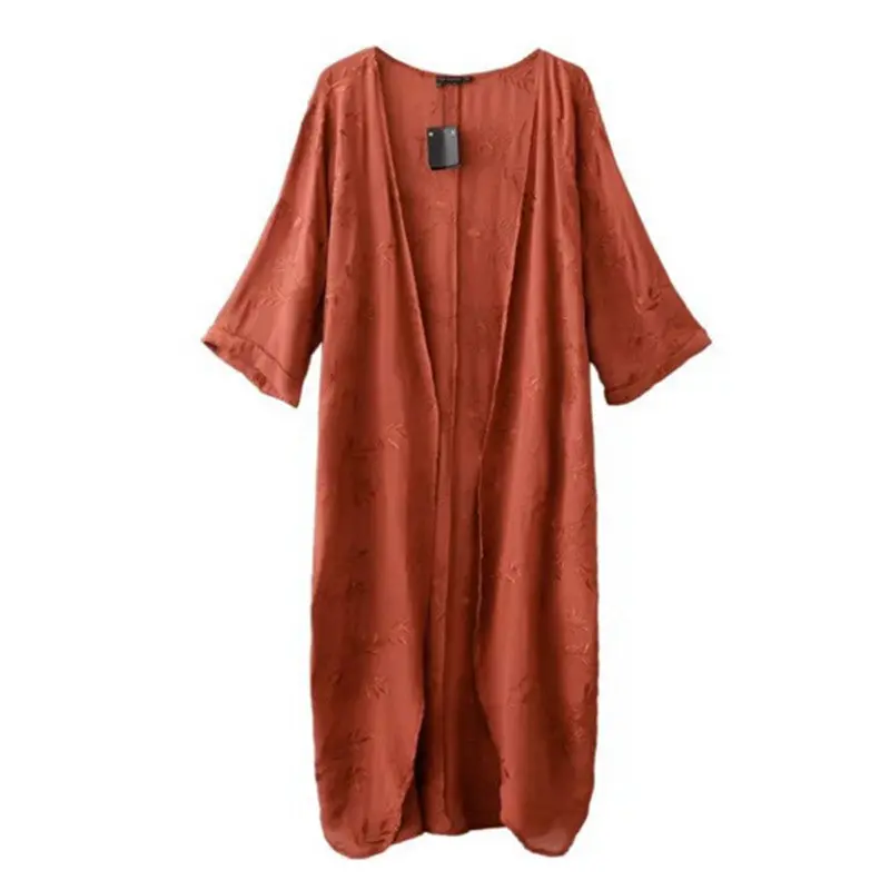 Ethnic Flower Embroidery Shirt 3/4 Sleeve Single Color Floral Cardigan Blouse Tops Blusas Chemise Femme Blusa 2
