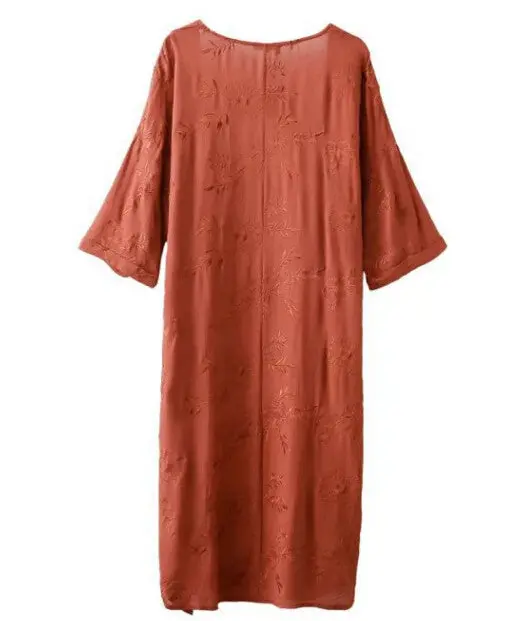 Ethnic Flower Embroidery Shirt 3/4 Sleeve Single Color Floral Cardigan Blouse Tops Blusas Chemise Femme Blusa 3