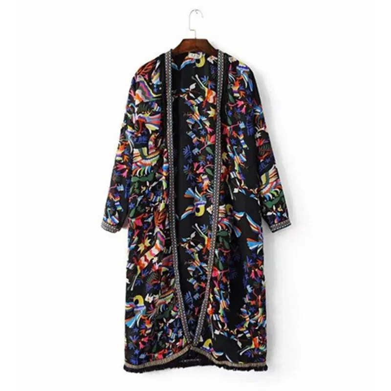 Ethnic Flower Print Embroidery Tassel Shirt Long Sleeve Fringed Cardigan Blouse Tops Blusas Chemise Femme Blusa 1