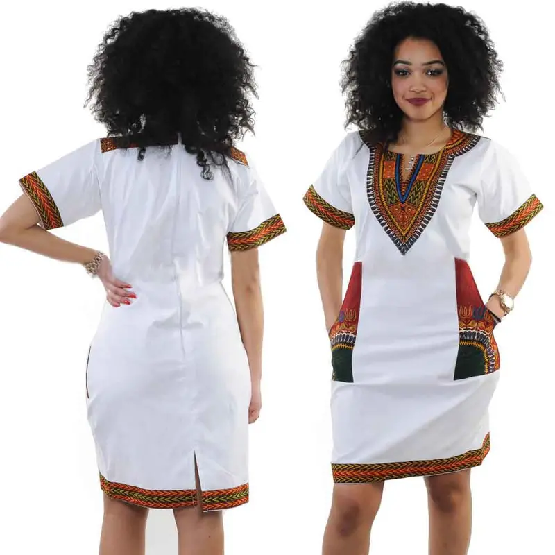 Ethnic-Print Mini Dress for Women – V-Neck Short-Sleeve Plus-Size Casual Vestido