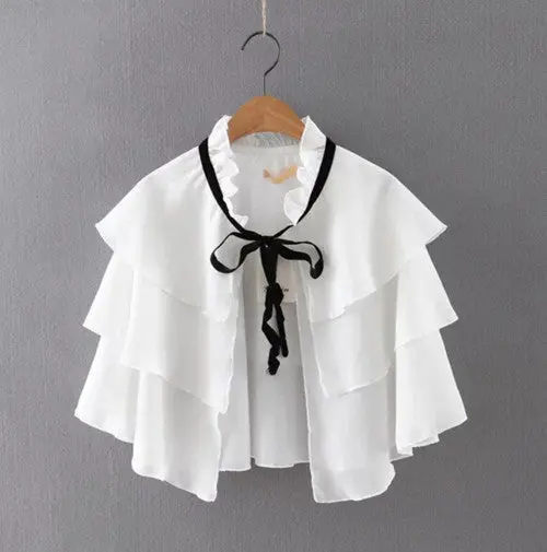 Ethnic Ruffles Layer Cape Shirt Bandage Collar Cardigan Blouse Tops Blusas Chemise Femme Blusa S M L 4