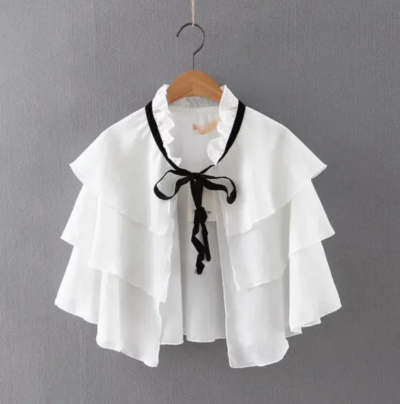 Ethnic Ruffles Layer Cape Shirt Bandage Collar Cardigan Blouse Tops Blusas Chemise Femme Blusa S M L 4