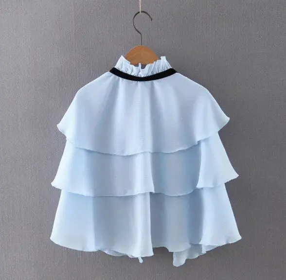 Ethnic Ruffles Layer Cape Shirt Bandage Collar Cardigan Blouse Tops Blusas Chemise Femme Blusa S M L 6