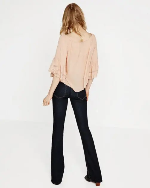 Ethnic Stream Neck Flare Sleeve Shirt Women Hollow Out Strappy Lace Cuff Pullover Blouse Tops Blusas Chemise Femme 4