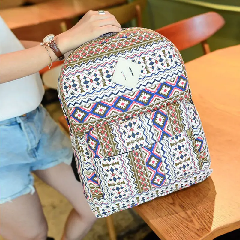 Ethnic Style Canvas School Bags Women Clutch Famous Designer Backpack Mochila Feminina 1