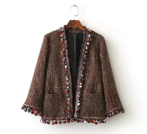 Ethnic Tassel Ball Jacket Woman Mix Color Spliced Fringed Colored Balls Bomber Jacket Coat Pilots Outerwear 1