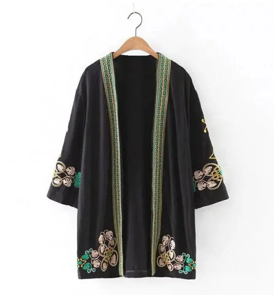 Ethnic Vintage Flower Embroidery Shirt Kimono Cardigan Blusa Feminina Women Kimono Shirts Jackets Sunscreen 1
