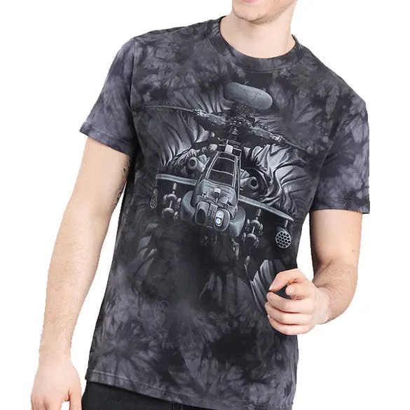 Europe And Us Casual T-Shirt Men's Cotton Round Collar T-Shirt With 3D Tie-Dyed Helicopter Pattern 1