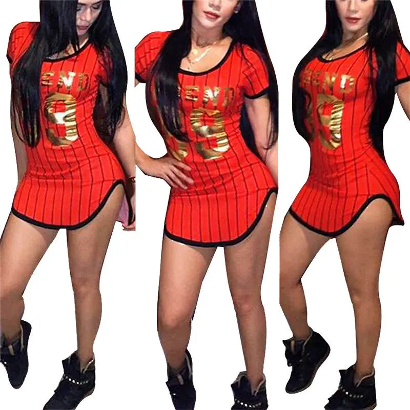 Europe Streetwear Baseball Dress Sexy Vertical Stripe Mini Dresses Sport 89 Number Print Women Dress Sportswear 1