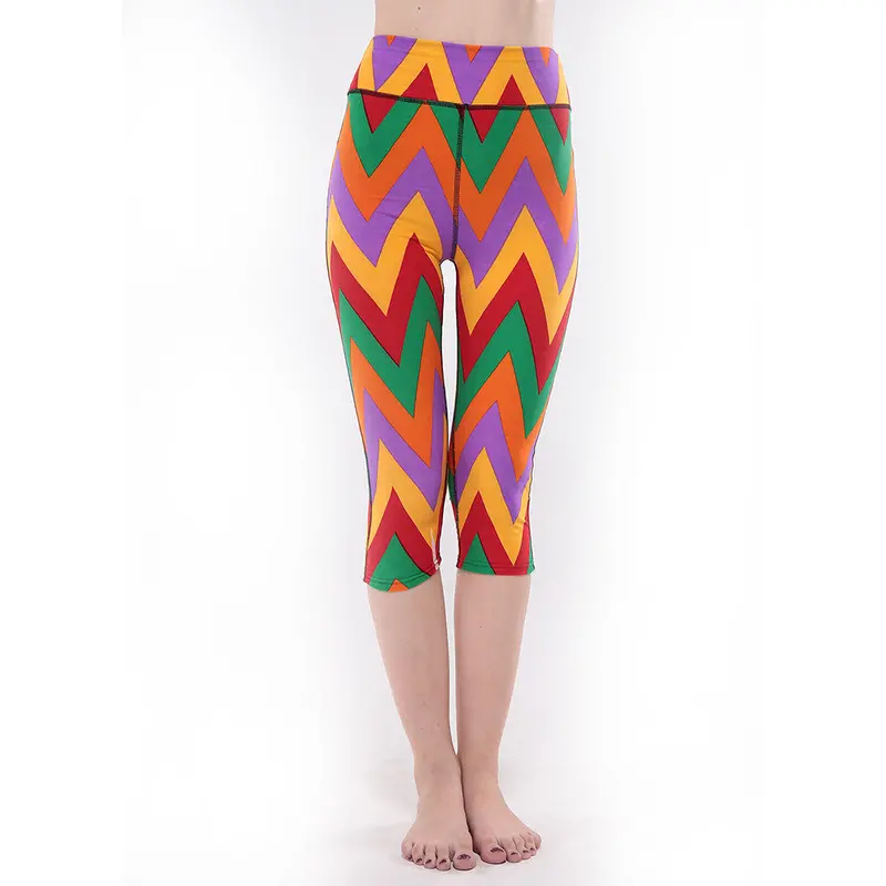 Europe Style Able Designslim High Waist Leggings Floral Printed Capri Pants 4 Size Optional 5