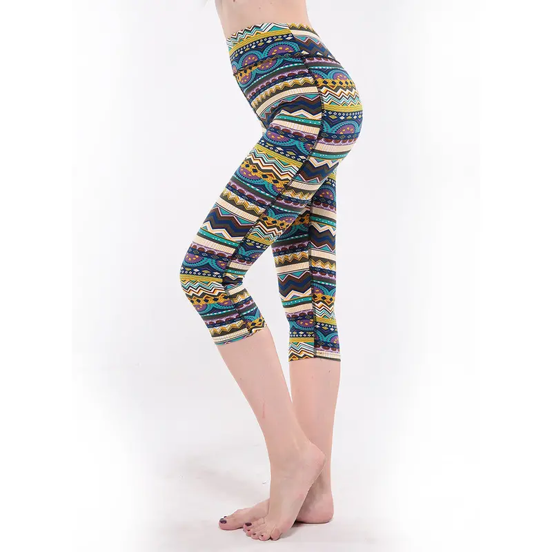Europe Style Able Designslim High Waist Leggings Floral Printed Capri Pants 4 Size Optional 6