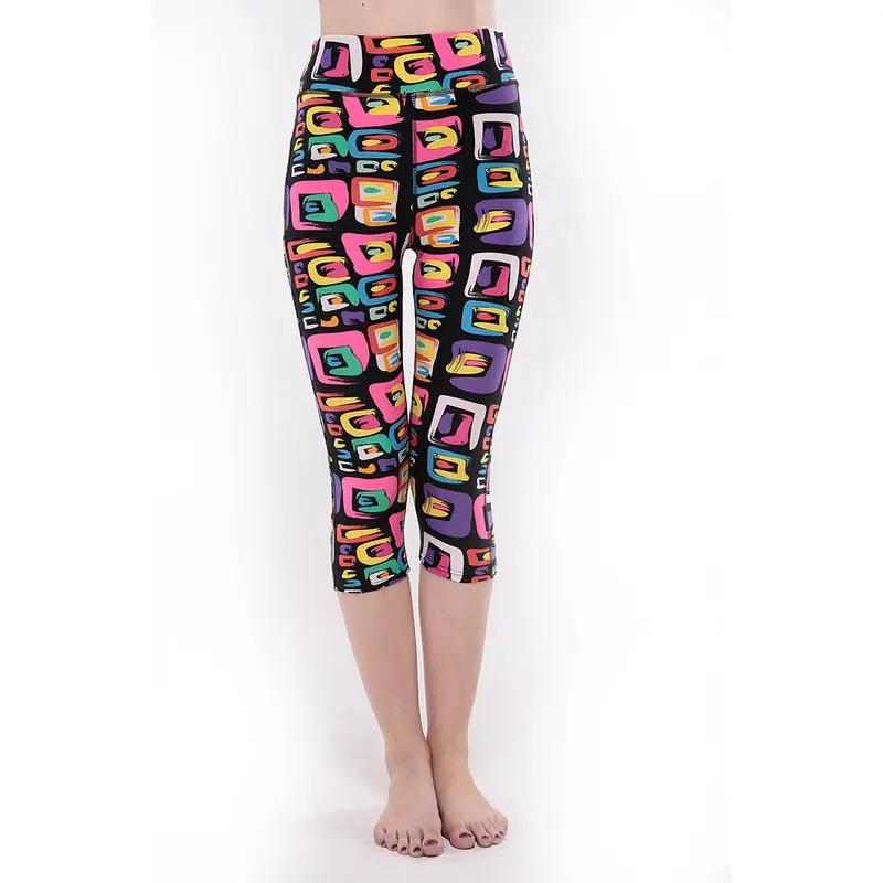Europe Style Able Designslim High Waist Leggings Floral Printed Capri Pants 4 Size Optional 9