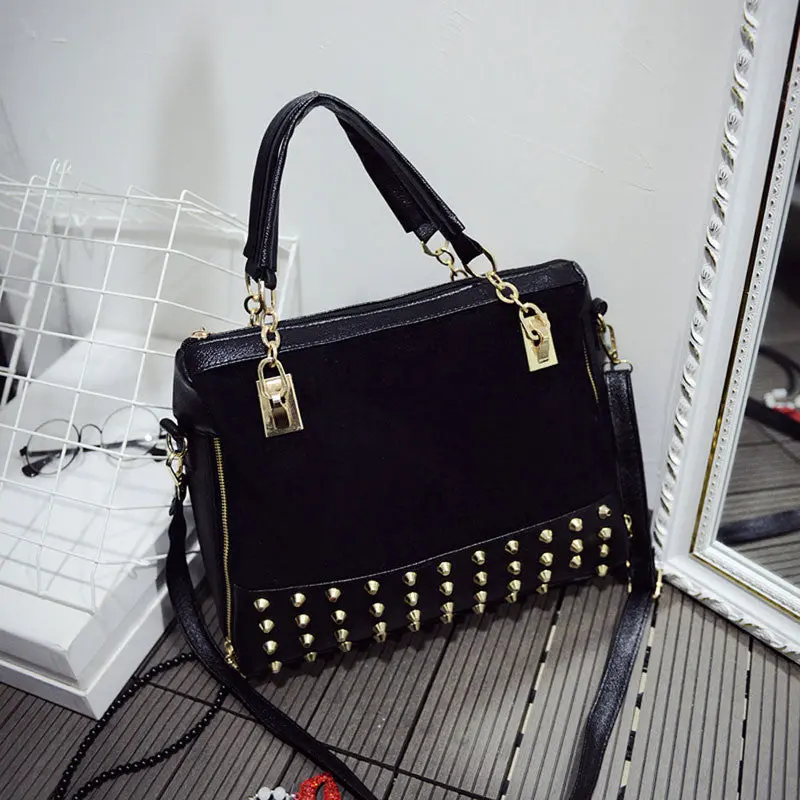 Europe Womens Vintage Zipper Studded Single Shoulder Bags Handbags 1
