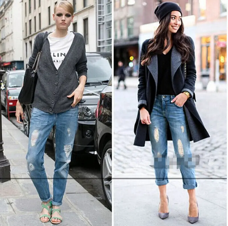 European Aa Vintage Distrressed Hole Washed Ripped Harem Jeans Women's Casual Slim Denim Pants Leisure Long Trousers 4