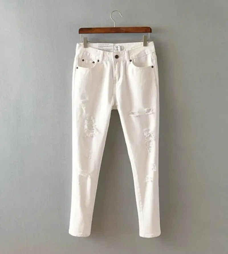 European Aa Vintage Distrressed Hole Washed Ripped Harem Jeans Women's Casual Slim Denim Pants Leisure Long Trousers 5