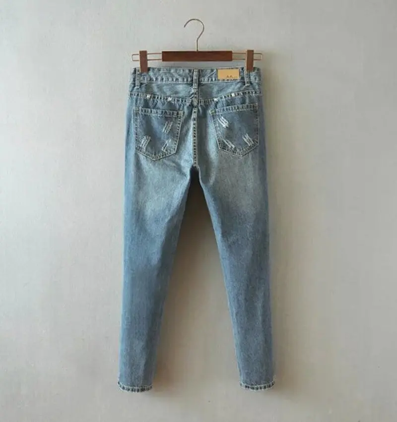 European Aa Vintage Distrressed Hole Washed Ripped Harem Jeans Women's Casual Slim Denim Pants Leisure Long Trousers 8