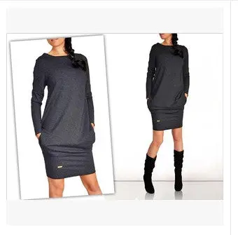 European American And Warm Long-Sleeved Wome Dresses Slim Bottoming Solid Dress Vestidos 3 Color Zx076 2