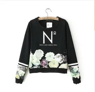 European Flower Print Hoodies Women Long Sleeve Letter Print Sweatshirt Casual Pullover Sweatshirt Women 1