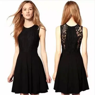 European Lace Flower Crochet Women Dress Black Sleeveless Sexy Dress Plus Size Slim Casual Dress Vestidos Femininos Xl 1