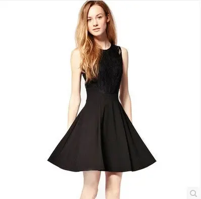 European Lace Flower Crochet Women Dress Black Sleeveless Sexy Dress Plus Size Slim Casual Dress Vestidos Femininos Xl 3