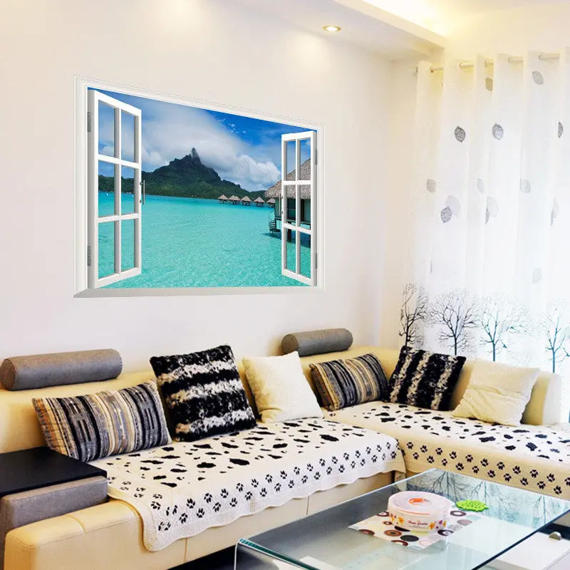 European Style 3D Window View Removable Wall Sticker Style Pvc 68*48Cm-27*18Inch Home Decor 84093 1