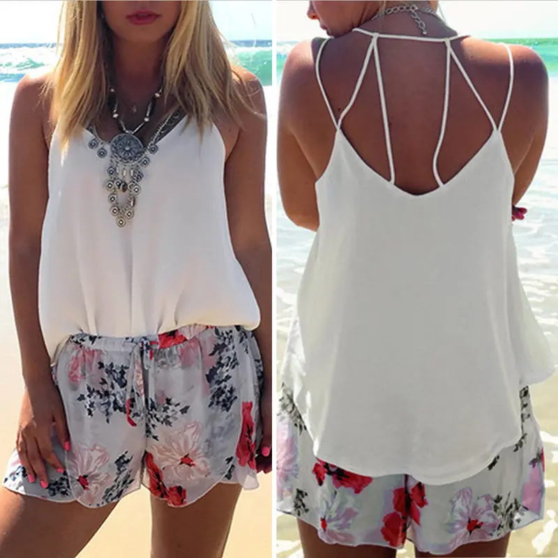 European Style Chiffon Backless Crop Top Fashion Camis Sleeveless Tank Top Spaghtti Strap Crop Top Blouse Blusa Cropped 1