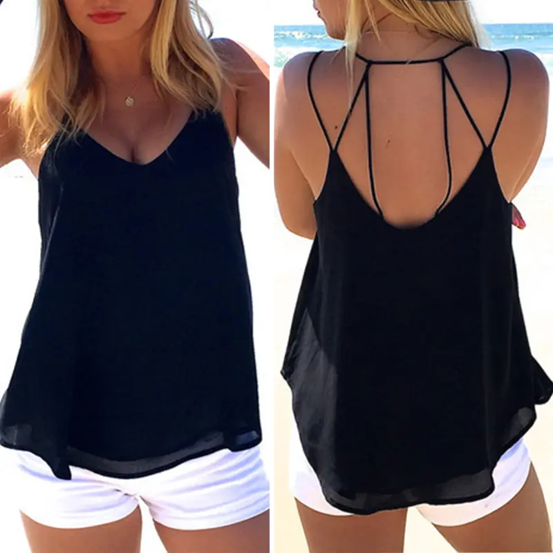 European Style Chiffon Backless Crop Top Fashion Camis Sleeveless Tank Top Spaghtti Strap Crop Top Blouse Blusa Cropped 7