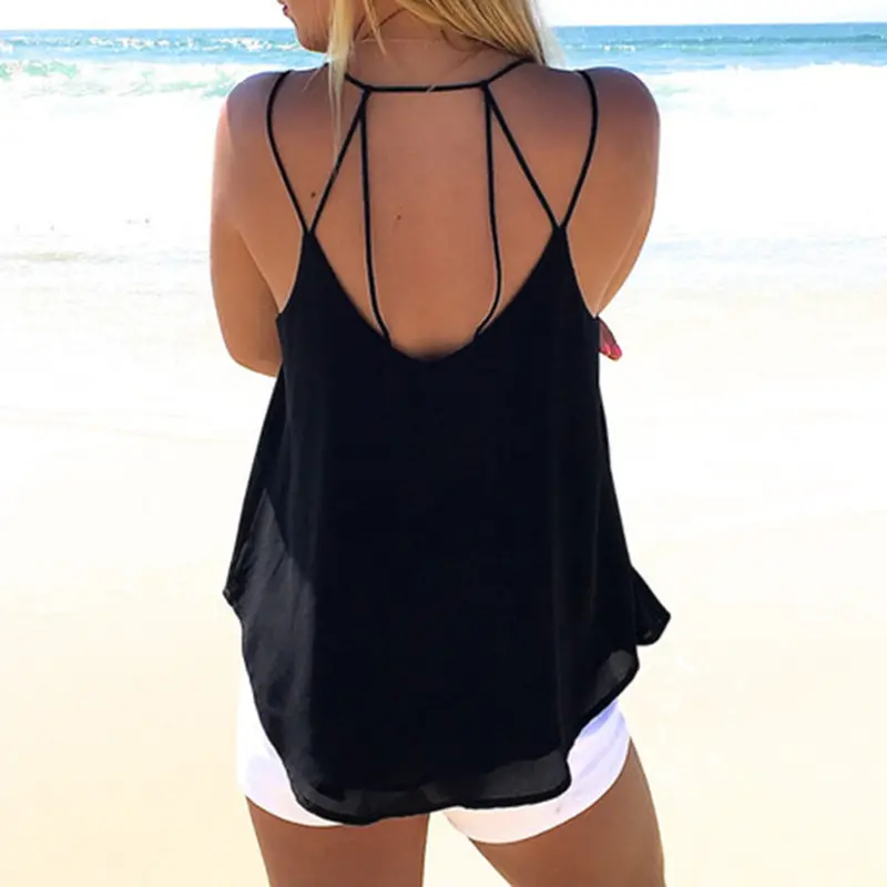 European Style Chiffon Backless Crop Top Fashion Camis Sleeveless Tank Top Spaghtti Strap Crop Top Blouse Blusa Cropped 9